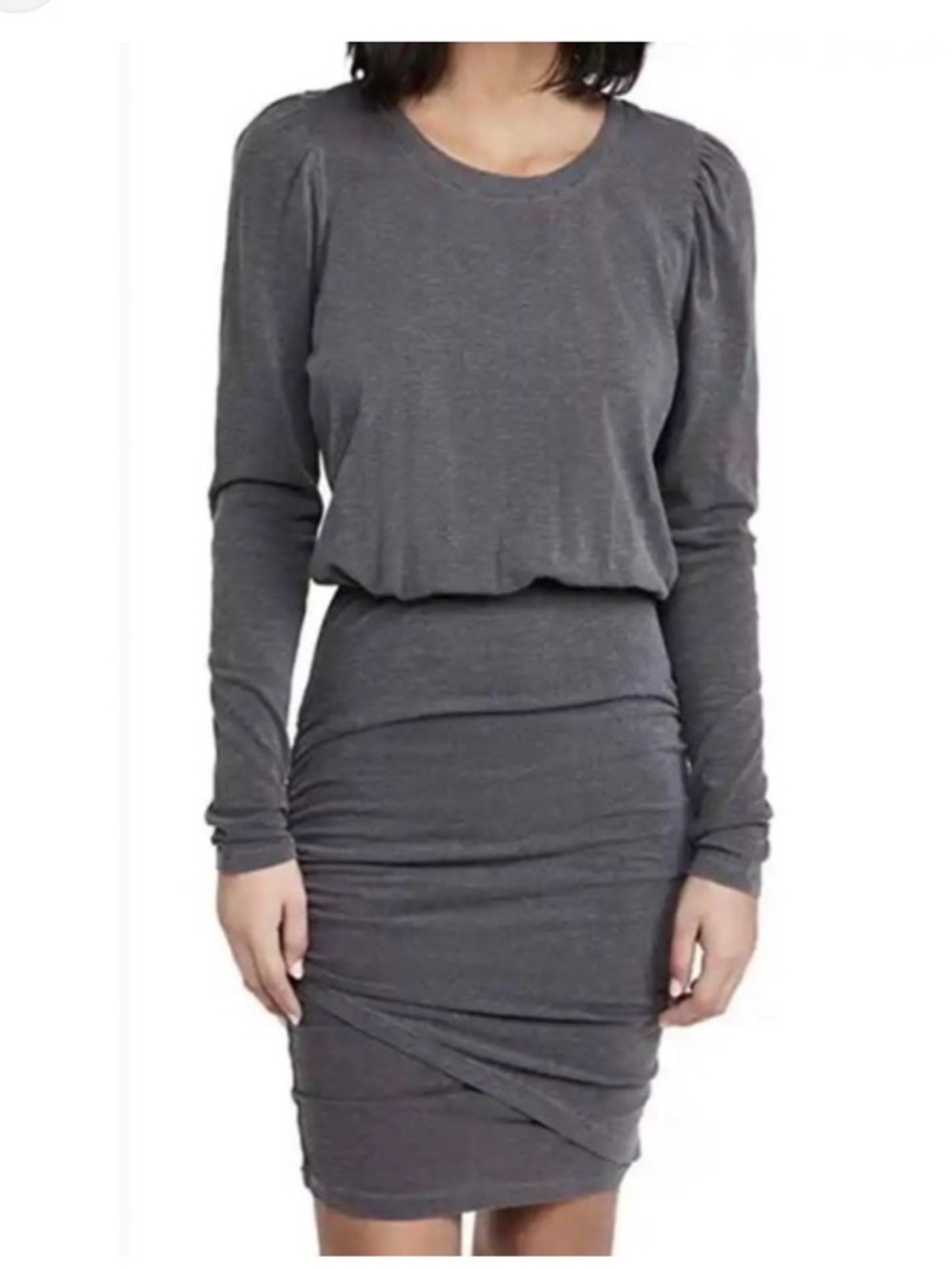 SUNDRY Puff Sleeve Shirred Dress I’m Gray Size 2